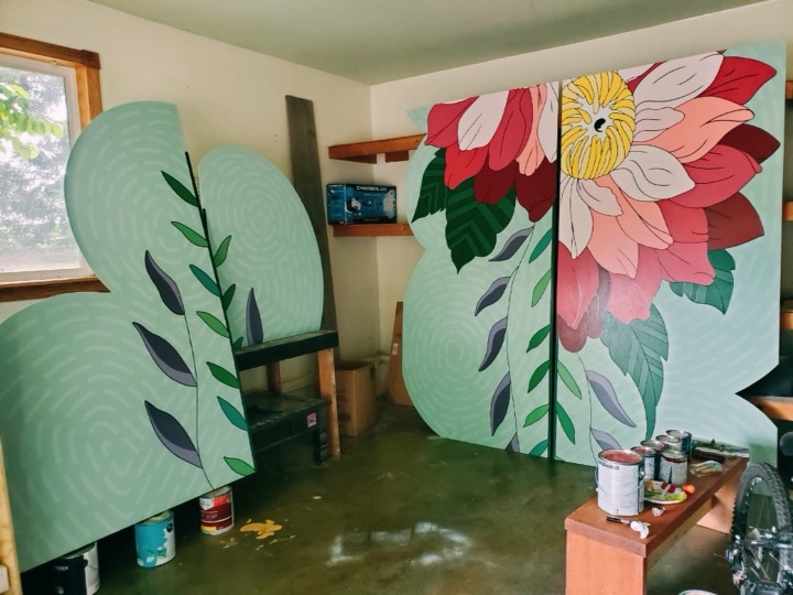 Painted floral mural panels by Journey Hallows